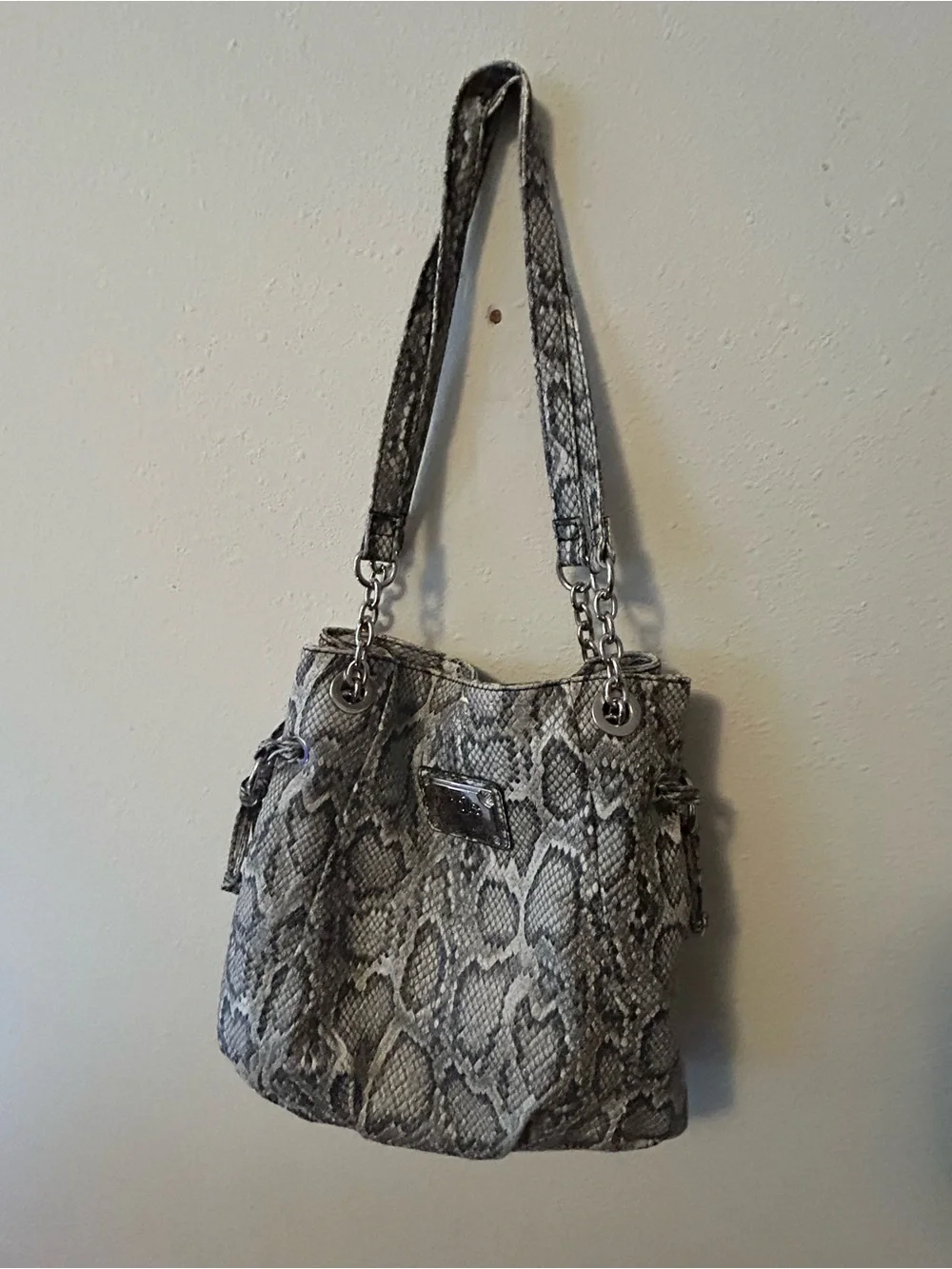 Nicole miller Snake Print Shoulder Bag in Gray